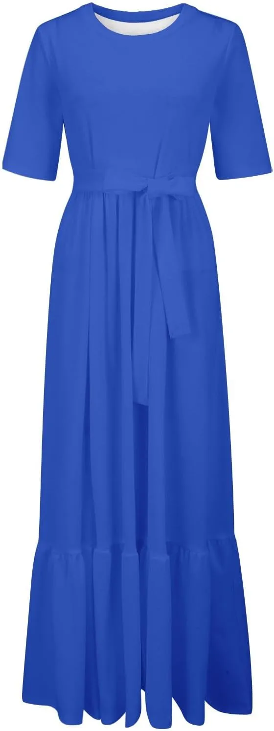 2025 Summer Maxi Dresses for Women Short Sleeve Floral Maxi Dress Trendy High Waist Long Dresses Business Work Dress