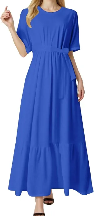 2025 Summer Maxi Dresses for Women Short Sleeve Floral Maxi Dress Trendy High Waist Long Dresses Business Work Dress