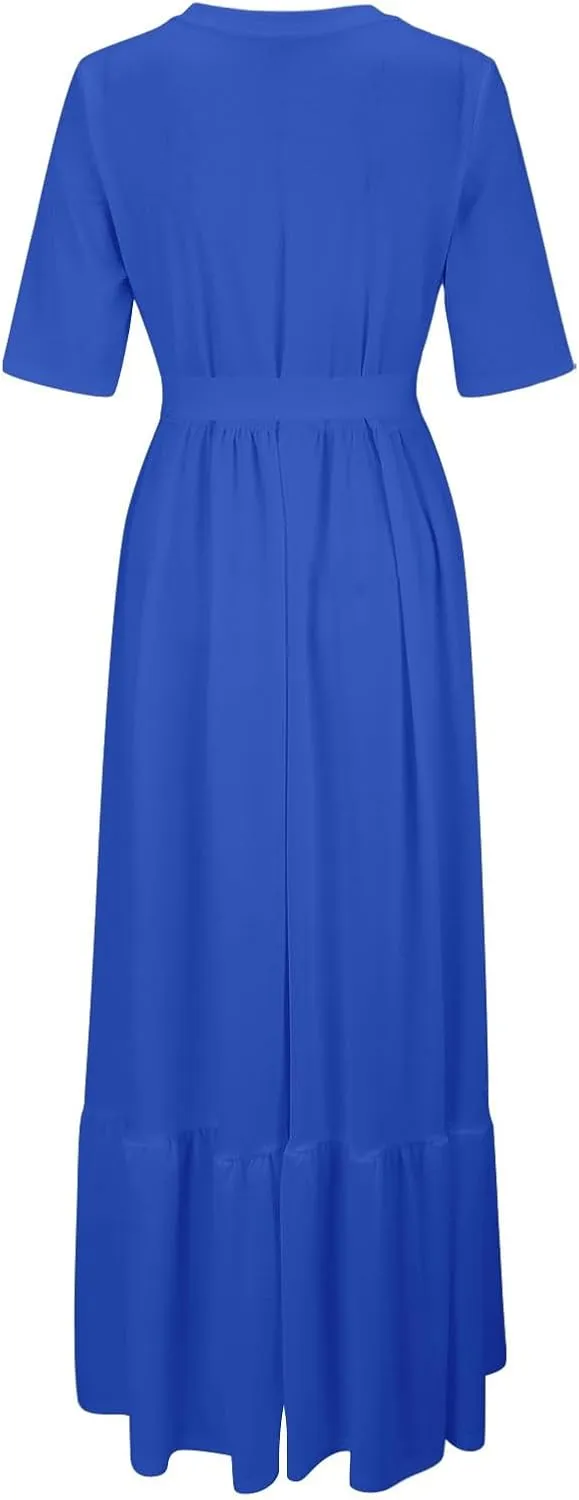 2025 Summer Maxi Dresses for Women Short Sleeve Floral Maxi Dress Trendy High Waist Long Dresses Business Work Dress