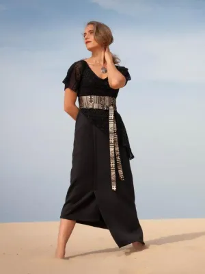 Black and Silver Angular Maxi Evening Dress