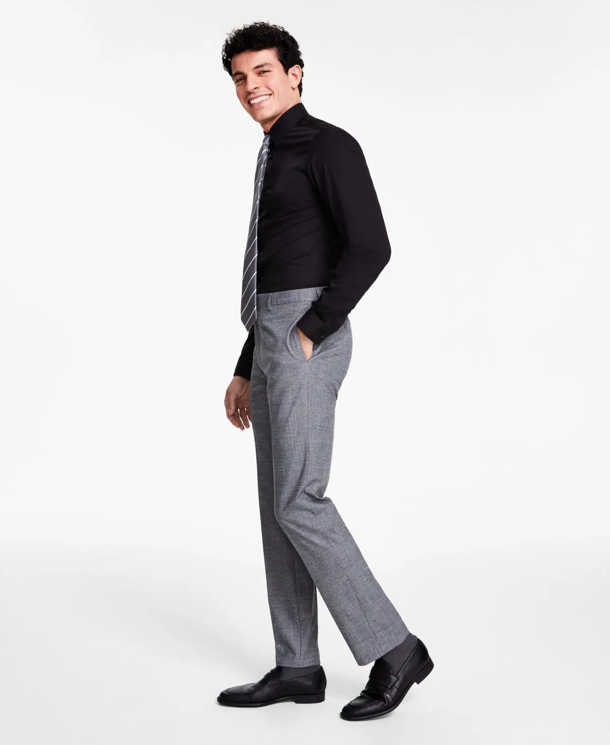 Calvin Klein Men's Slim Fit Glen Plaid Dress Suit Pants Black White 34 x 32