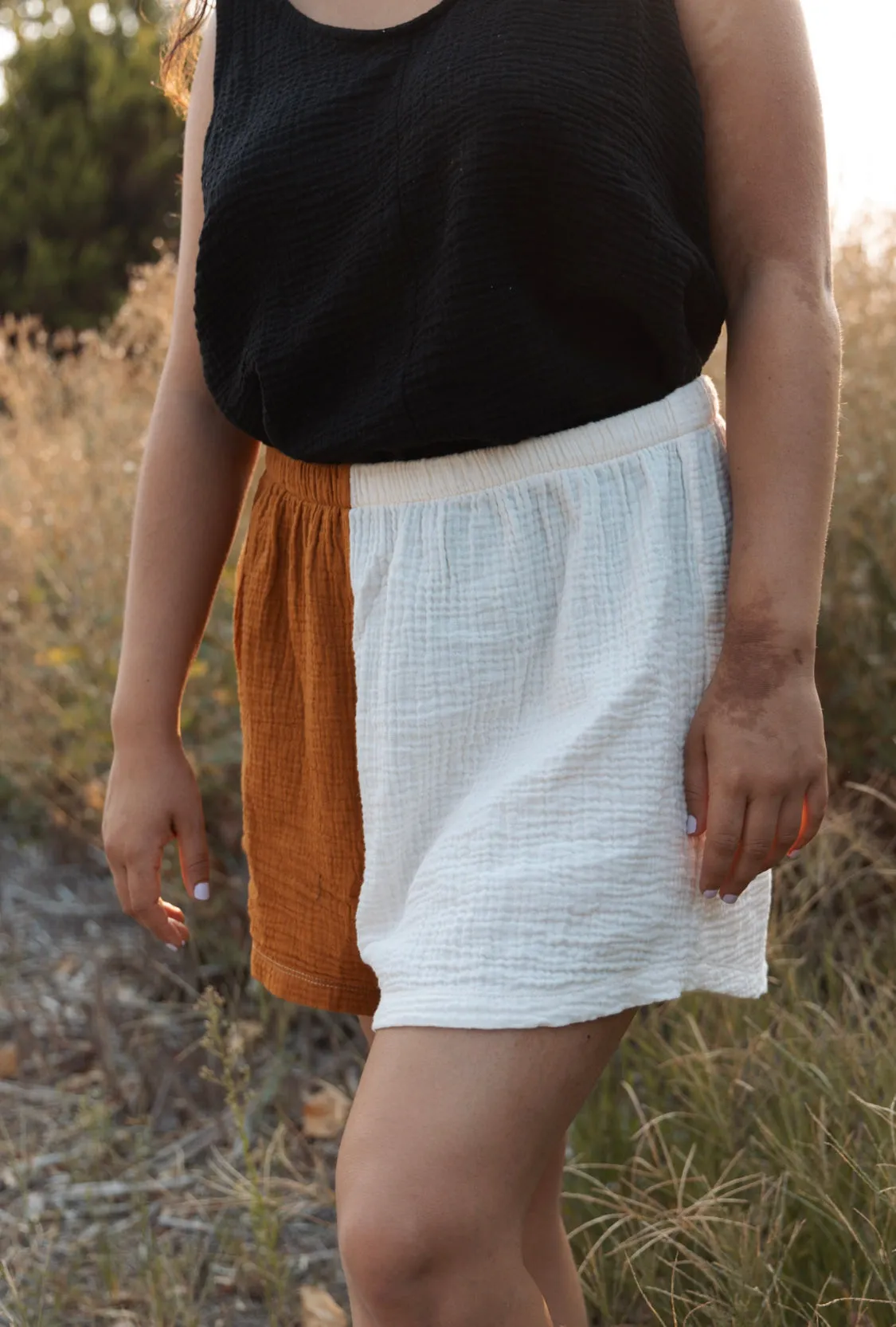 Colour Block - Gauze - Shorts