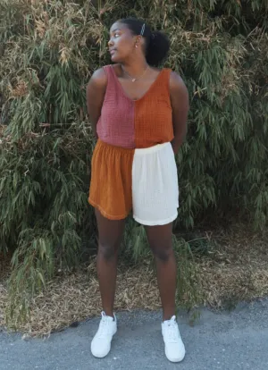 Colour Block - Gauze - Shorts
