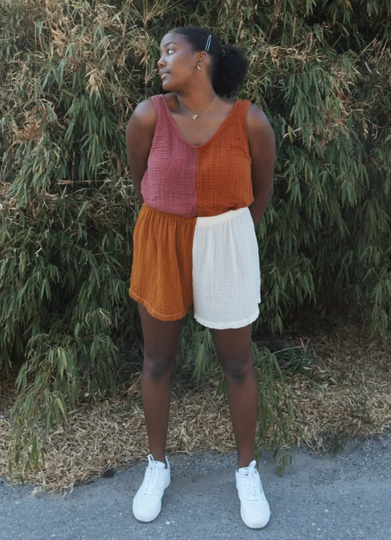 Colour Block - Gauze - Shorts