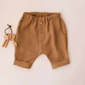 Latte Linen Buttoned Shorts