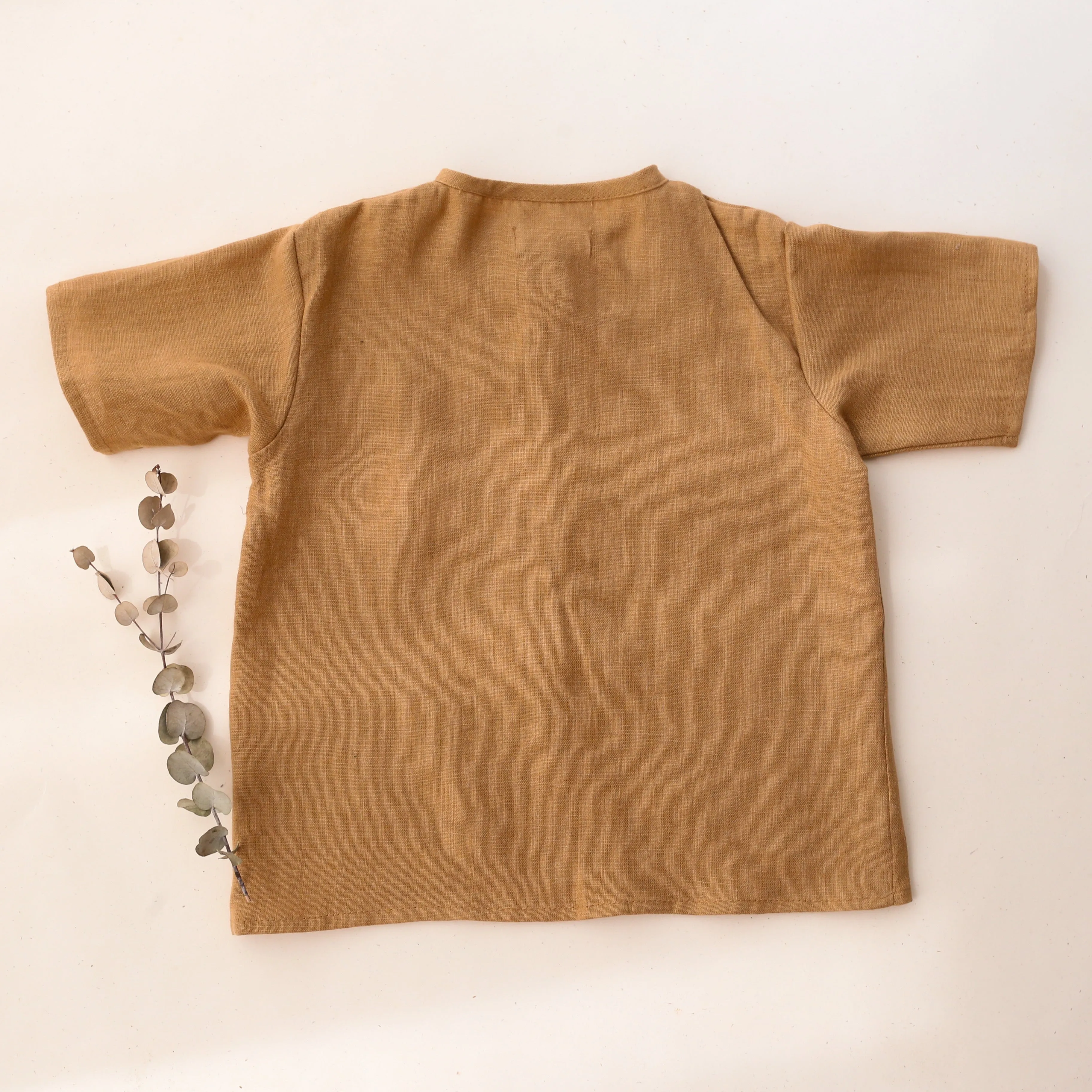 Latte Linen Short Sleeve Buttoned Top