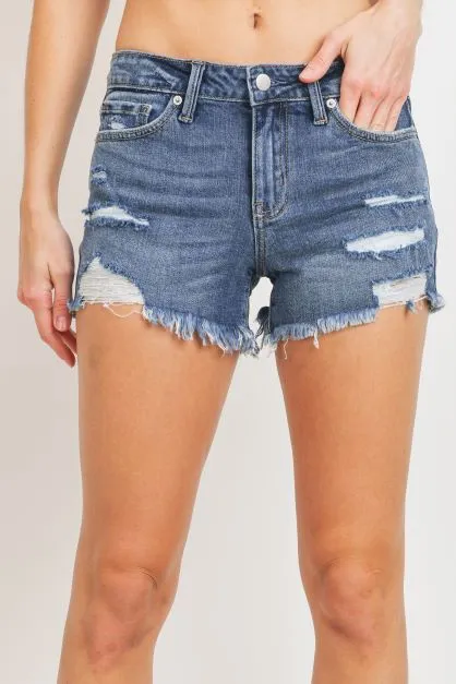 Midrise distressed shorts