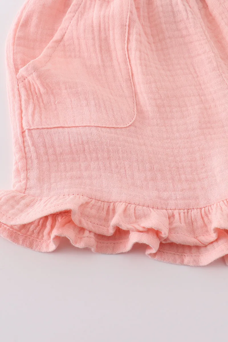 Premium Pink muslin bow shorts set