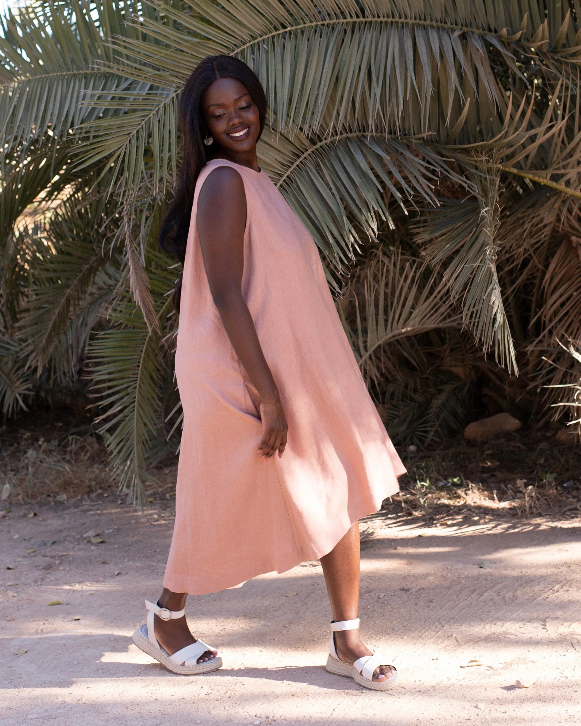 Royal TOSCANA linen dress in Ash rose