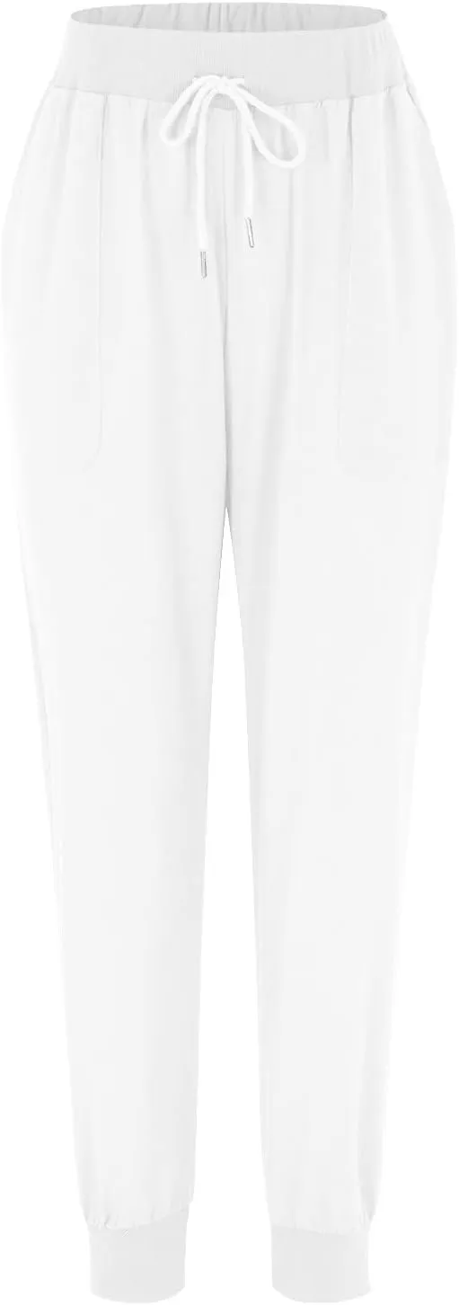 Women Tapered Pant Cotton Linen Drawstring Elastic Waist Pants Summer Casual Classic Petite Trouser Slacks with Pocket