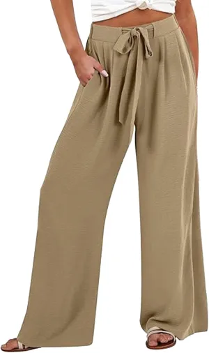 Women Wide Leg Palazzo Pants Summer High Waist Flowy Casual Trousers Loose Lounge 2025 Trendy Beach Travel Vacation Clothes