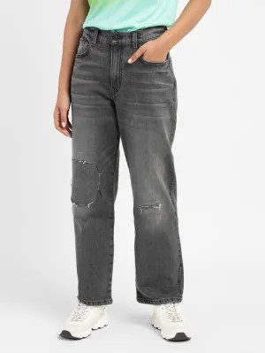 Women's Black Loose Fit Mid Rise Jeans