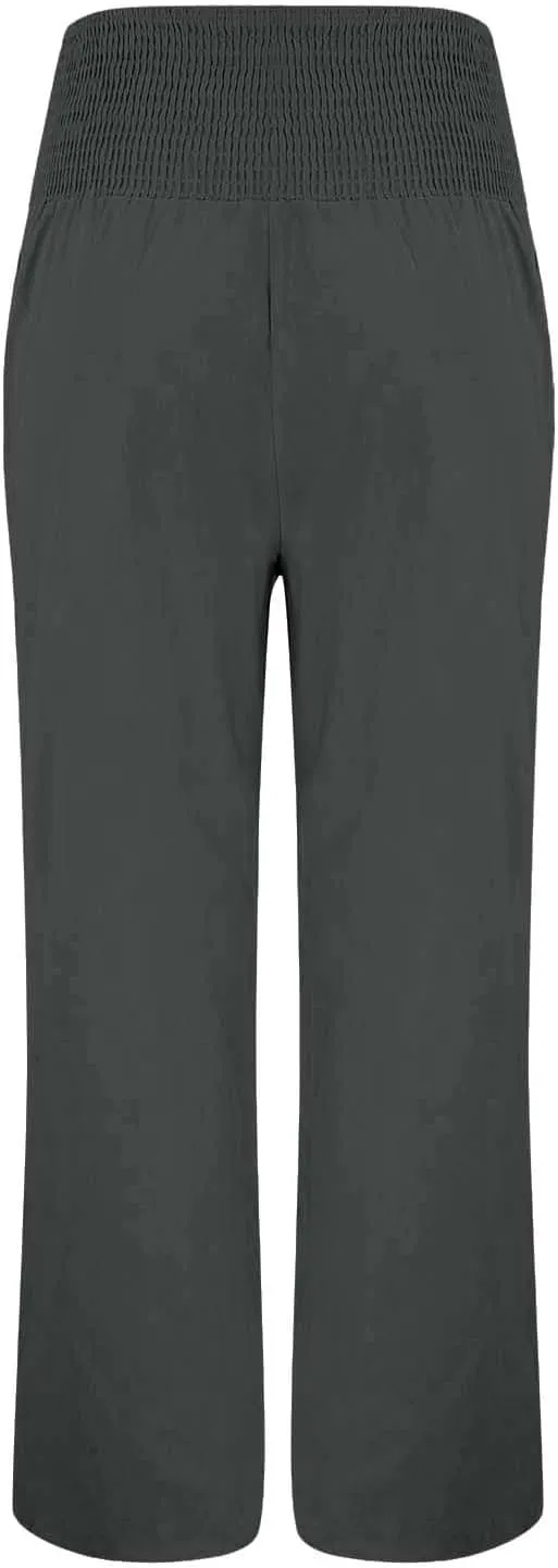 Women'sCasual Linen Pants Linen Wide Leg Pants Women Summer Casual Drawstring Elastic High Waist Summer Palazzo